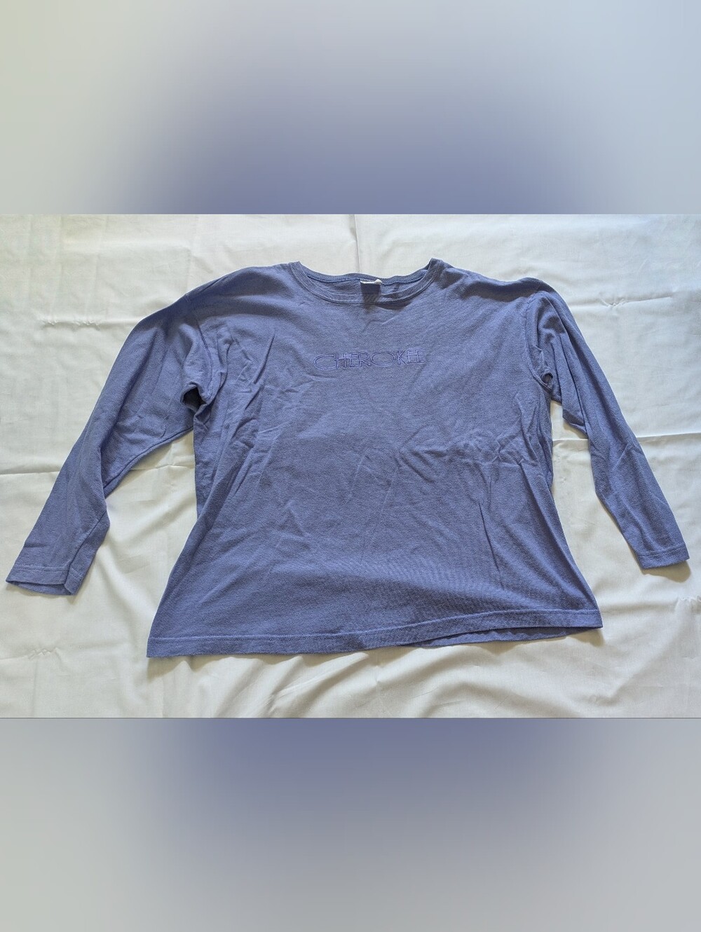Cherokee Women's Purple Blue Long Sleeve Crew Neck Embroidered Logo Shirt